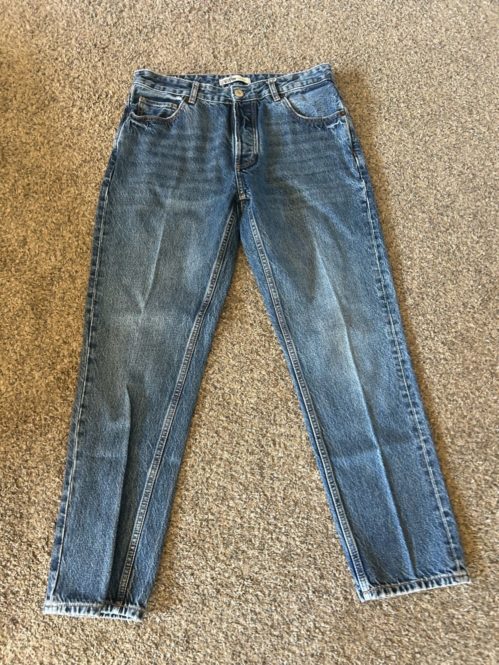 Zara Medium Blue High-Rise Straight Jeans